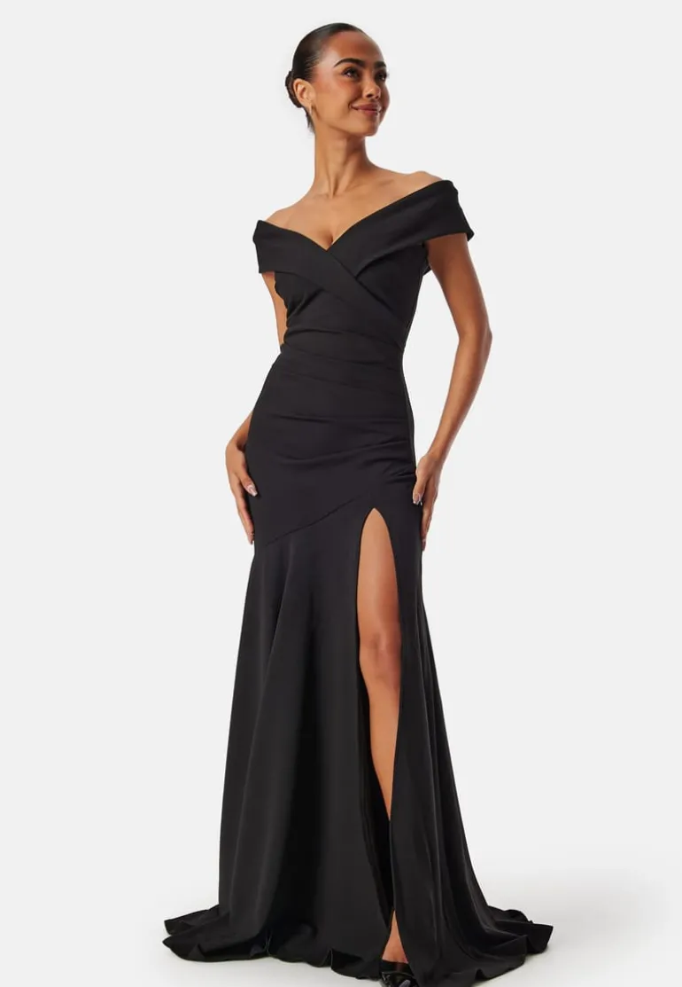 Bardot Pleat Maxi Split Dress