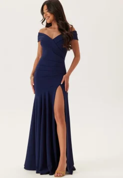 Bardot Pleat Maxi Split Dress