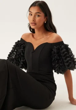 Bardot Ruffle Sleeve Maxi Dress