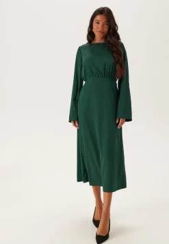 Boatneck Satin Midi Dress