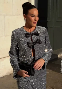 Bow Sequin Velvet Jacket
