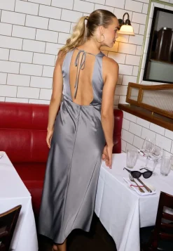 Cowl Neck Satin Midi Dress
