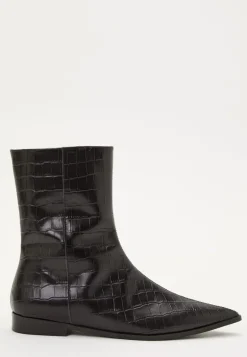 Croco Leather Ankle Boot