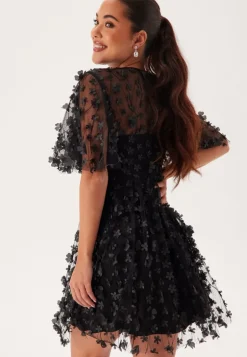 3D Floral Butterfly Sleeve Dress