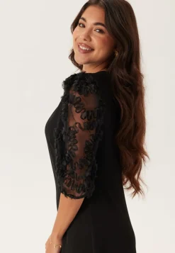 3D Floral Sleeve Midi Dress