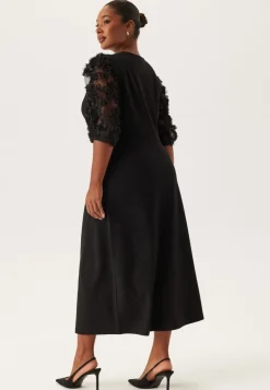 3D Floral Sleeve Midi Dress