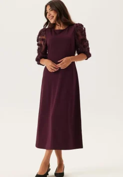 3D Floral Sleeve Midi Dress
