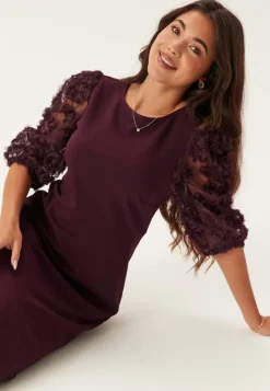 3D Floral Sleeve Midi Dress