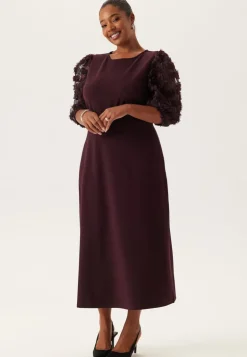 3D Floral Sleeve Midi Dress