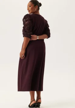 3D Floral Sleeve Midi Dress