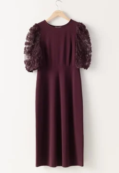 3D Floral Sleeve Midi Dress