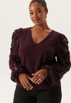 3D Floral Sleeve V-neck Top
