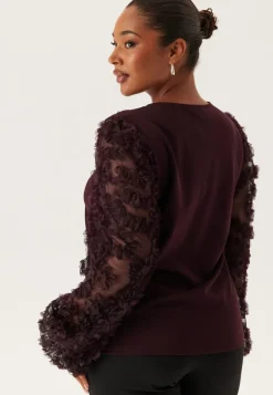 3D Floral Sleeve V-neck Top