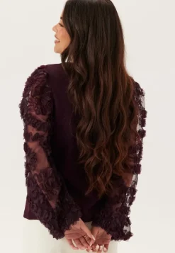 3D Floral Sleeve V-neck Top
