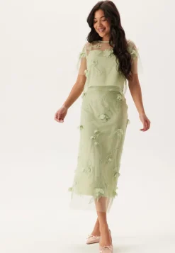 3D Floral Straight Ankle Skirt