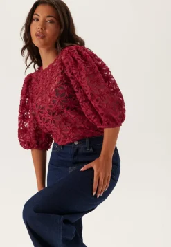 3D Flower Puff Sleeve Blouse