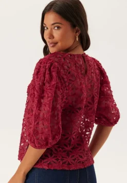 3D Flower Puff Sleeve Blouse