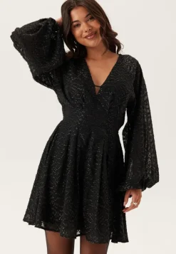3D Lurex Raglan Sleeve Short Dress