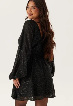 3D Lurex Raglan Sleeve Short Dress