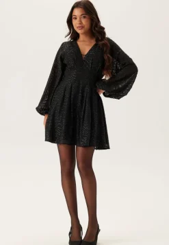 3D Lurex Raglan Sleeve Short Dress