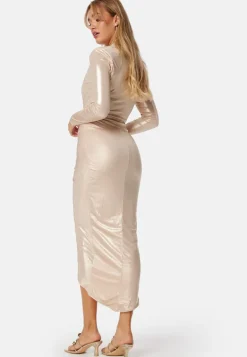 Deep V Long Sleeve Rouch Dress