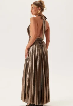 Deep V Pleated Halter Maxi Dre