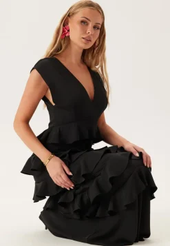 Deep V-Neck Flounce Gown