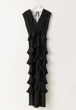 Deep V-Neck Flounce Gown