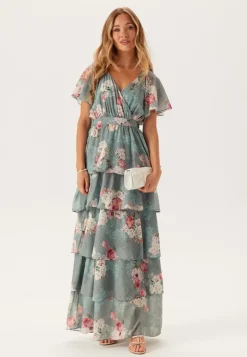 Floral Flutter Tiered Maxi Dress