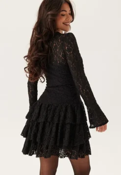 Frill Lace Long Sleeve Short Dress