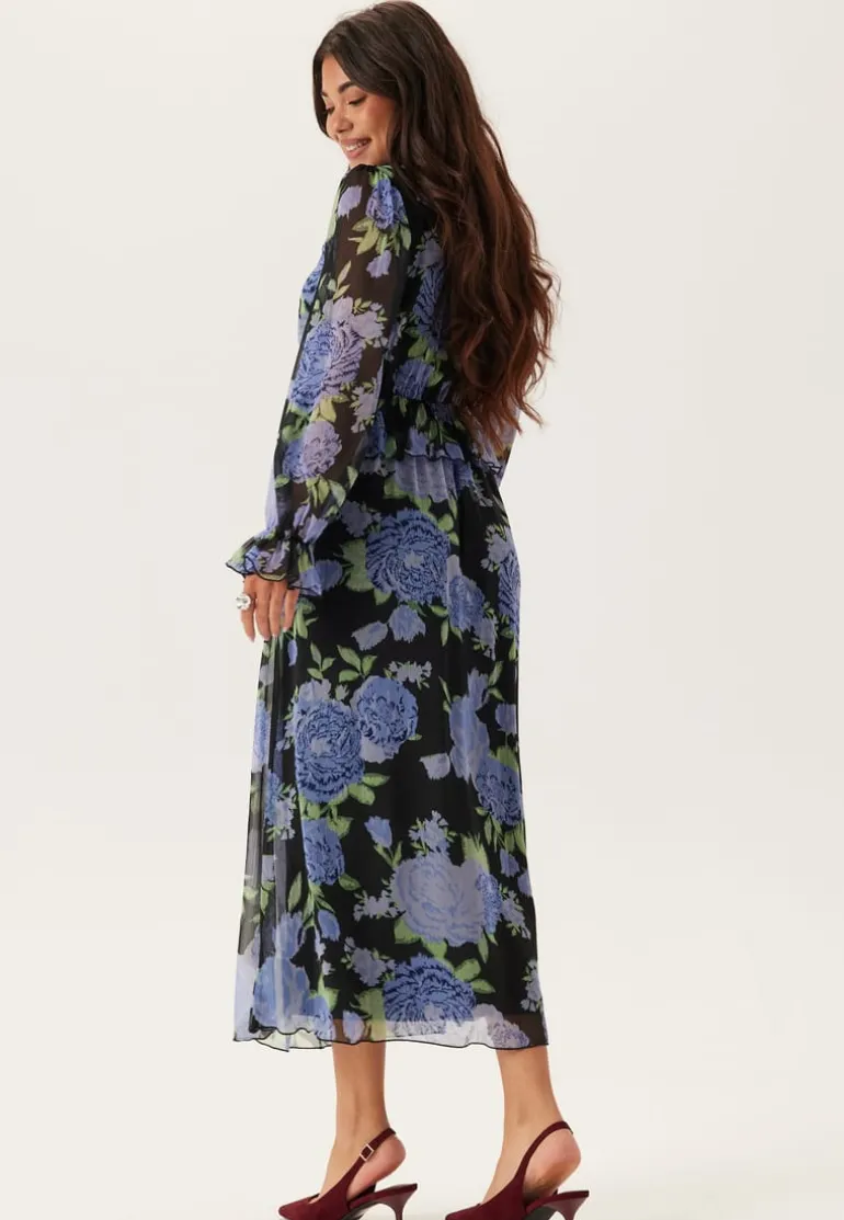 Frill L/S Chiffon Midi Dress