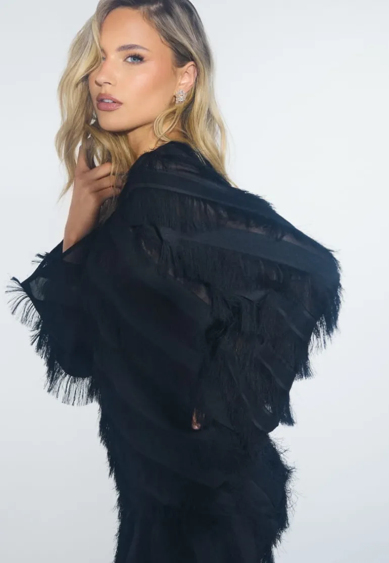 Fringe Flared Sleeve Blouse