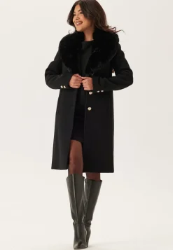 Fur Collar Wool Blend Coat