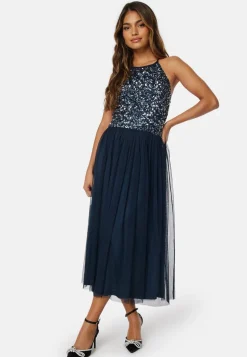 High Neck Sequin Midi Dress