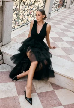 High Slit Tulle Maxi Dress