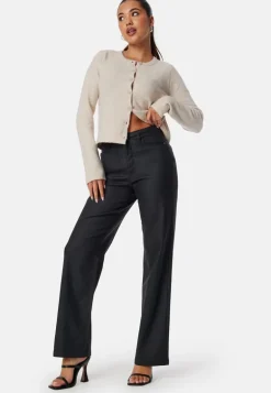 High Waist Straight Leg Coated Jeans