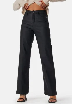High Waist Straight Leg Coated Jeans