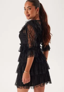 Lace Frill Puff Sleeve Dress