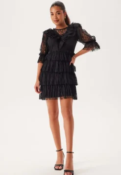 Lace Frill Puff Sleeve Dress