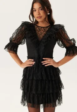 Lace Frill Puff Sleeve Dress