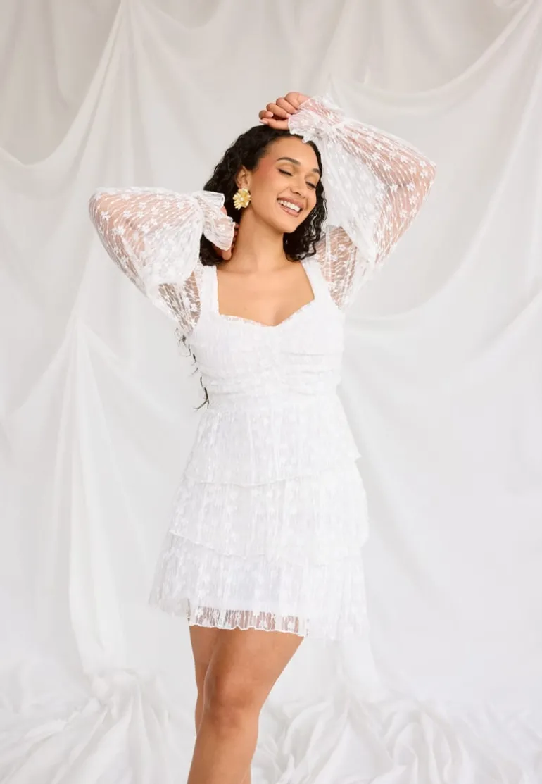 L/S Lace Frill Mini Dress