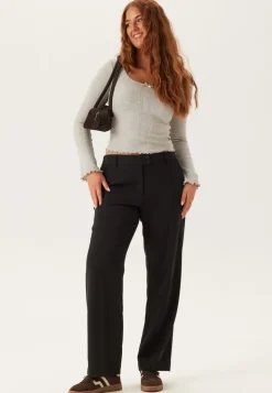 Mid Waist Straight Back Pocket Trousers