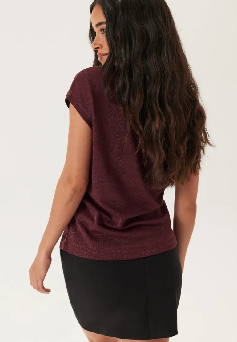 Onlsilvery S/S V Neck Lurex Top