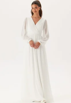 Pleated V-Neck Wedding Gown