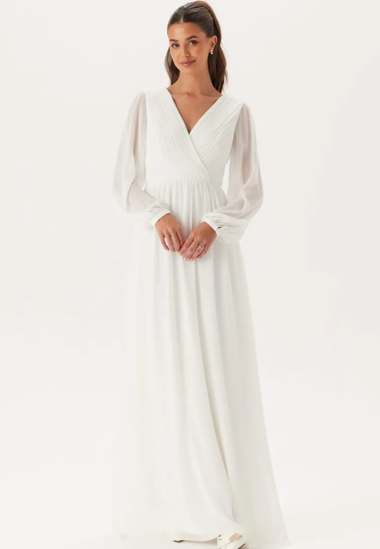 Pleated V-Neck Wedding Gown