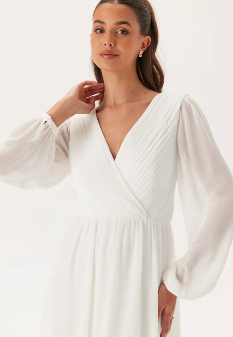 Pleated V-Neck Wedding Gown