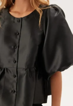 Puff Sleeve Peplum Satin Blouse