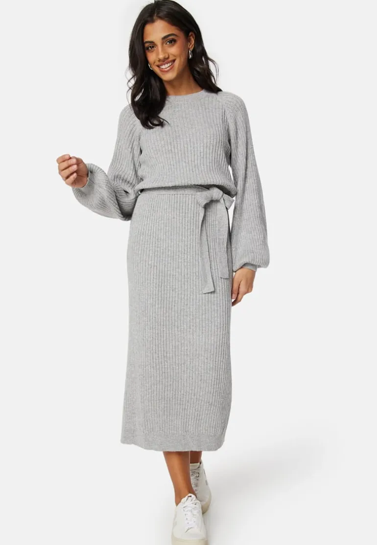 Round Neck Rib Knitted Midi Dress