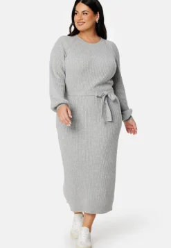 Round Neck Rib Knitted Midi Dress