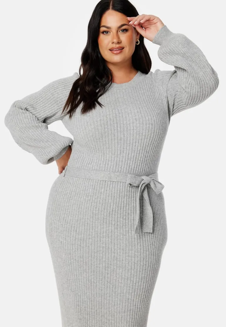 Round Neck Rib Knitted Midi Dress